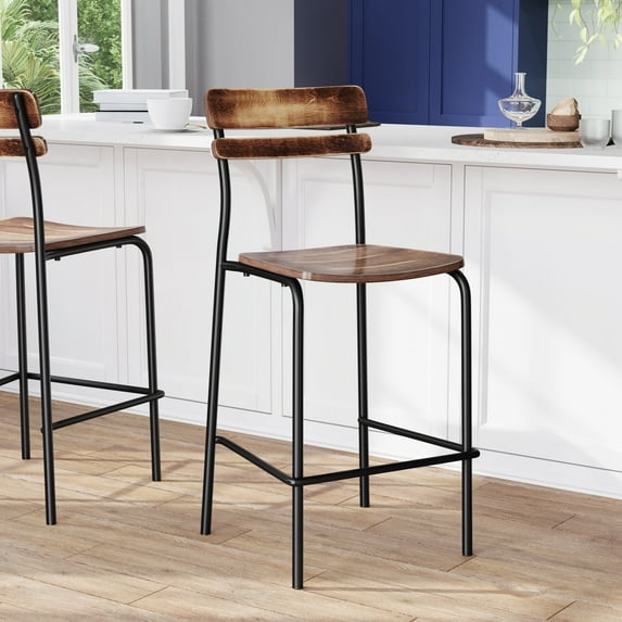 Flash Furniture Cyprus Contemporary Steel/Wood Slat Back Barstool Black/Copper 2-Pieces/Pack