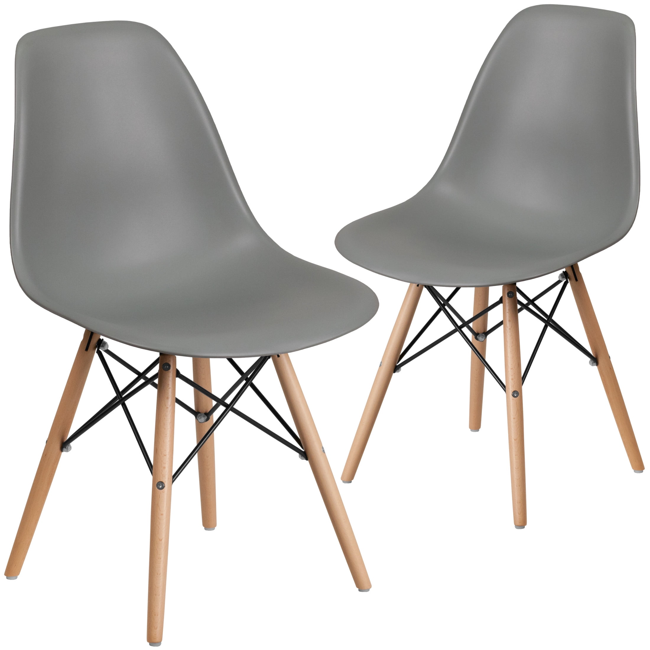 Mid-Century Modern Moss Gray Side Chair with Wooden Legs