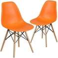 thumbnail image 1 of Flash Furniture 2 Pack Elon Series Orange Plastic Chair with Wooden Legs for Versatile Kitchen, Dining Room, Living Room, Library or Desk Use, 1 of 7