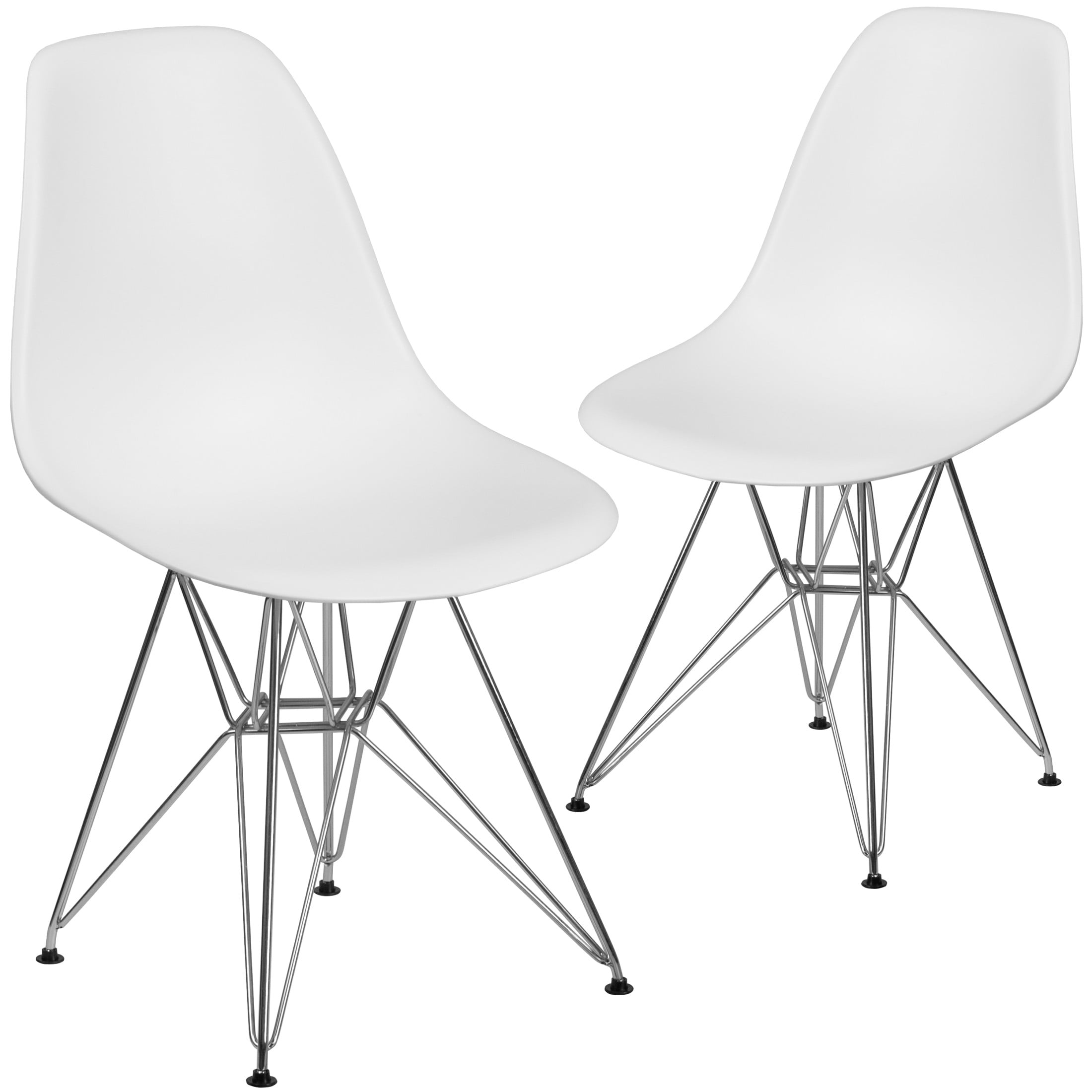 White Plastic Side Chair with Chrome Metal Legs, Set of 2