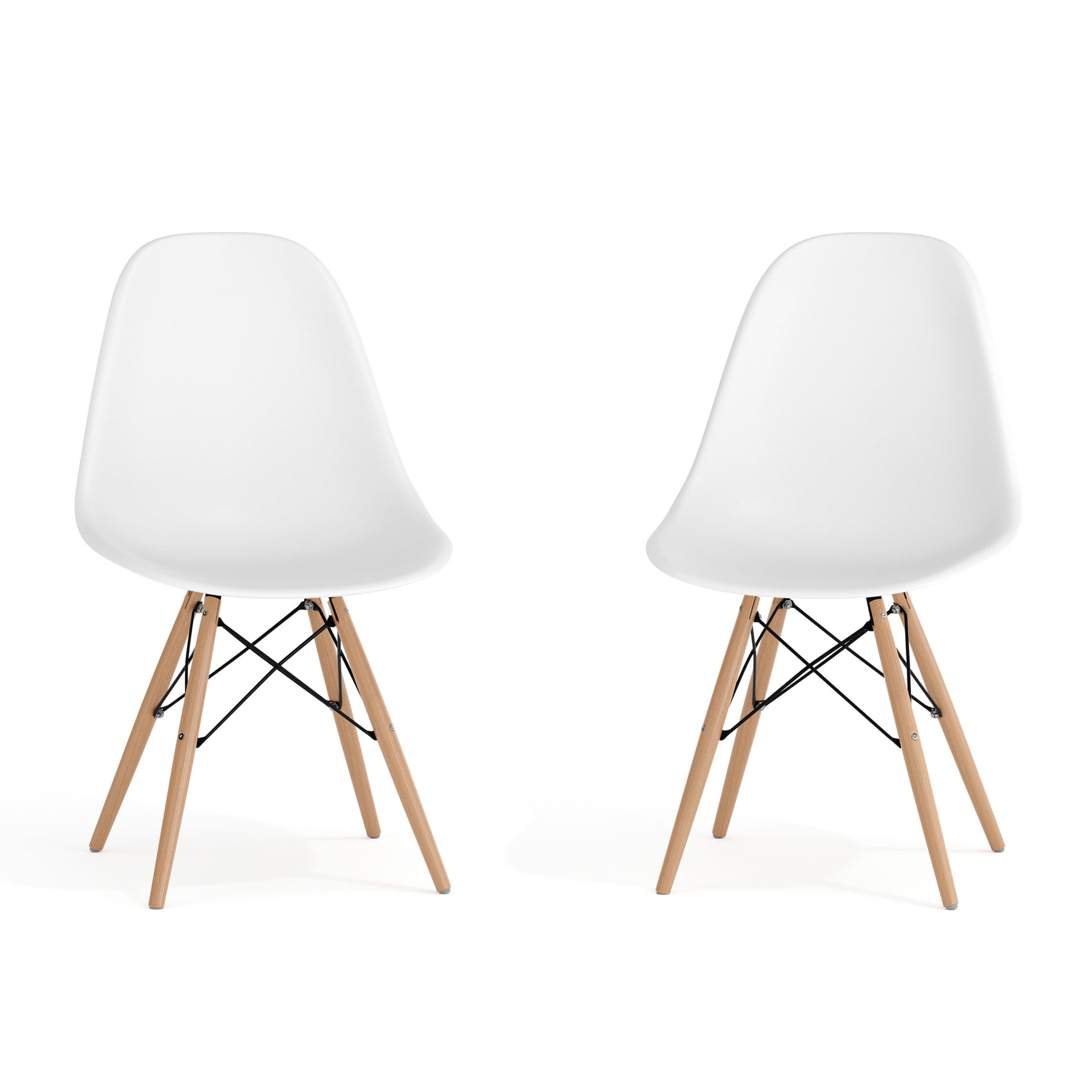 Elon Series 2-Pack White Plastic Side Chair with Wooden Legs