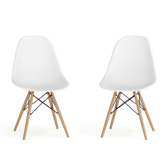 Flash Furniture 2 Pack Elon Series White Plastic Chair with Wooden Legs for Versatile Kitchen, Dining Room, Living Room, Library or Desk Use