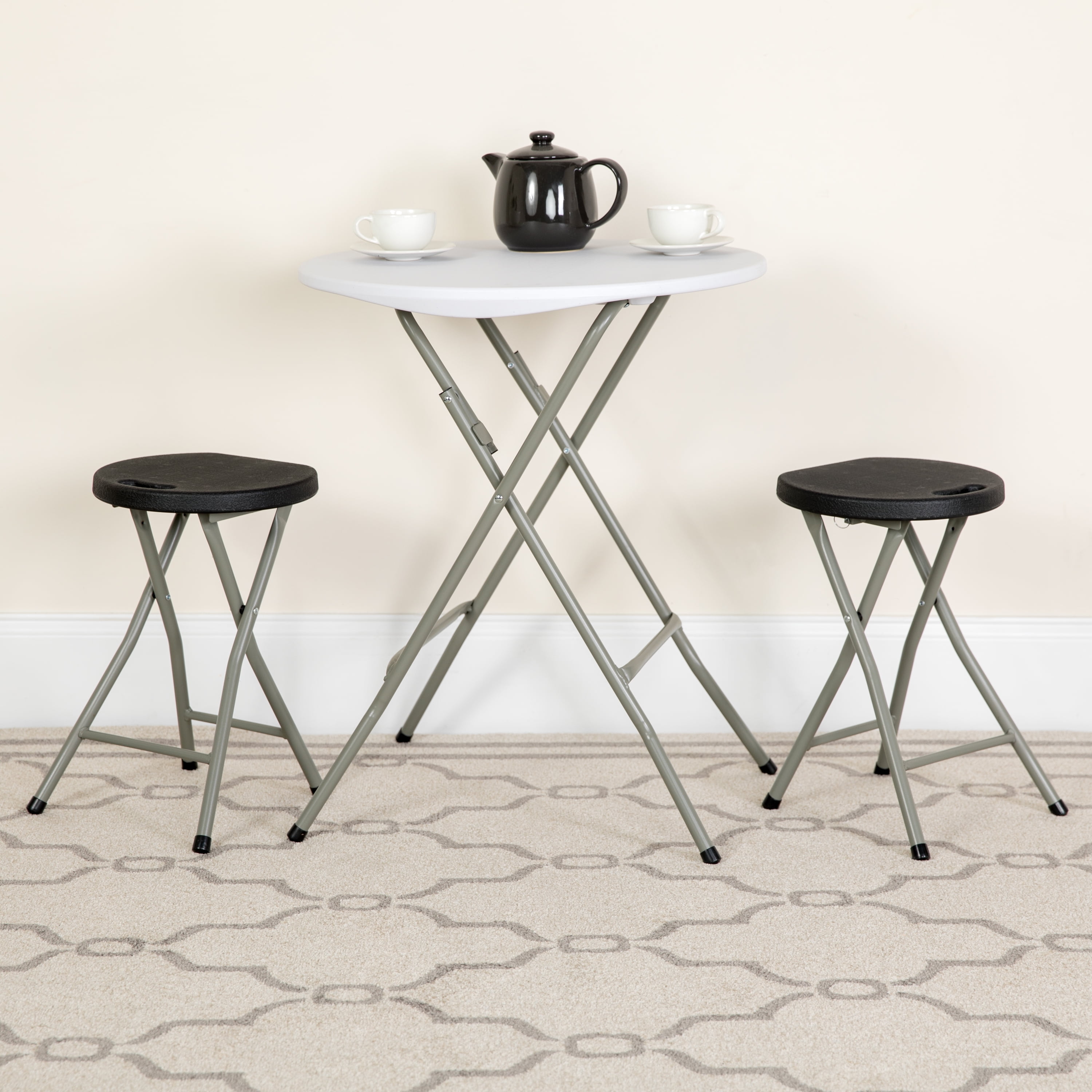 Compact Black and Gray Foldable Acrylic Stool Set