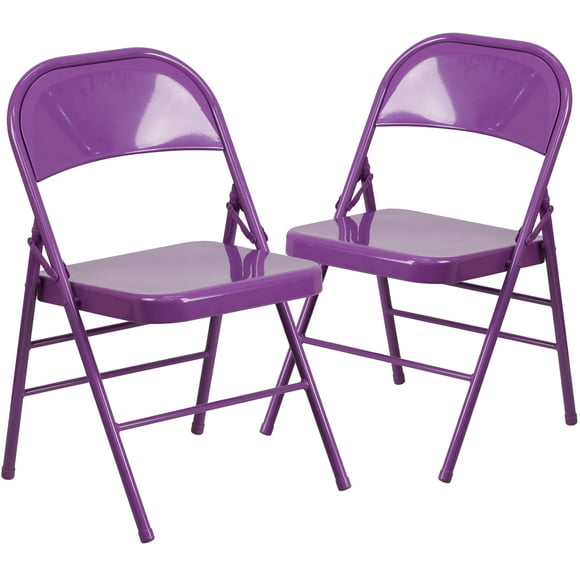 Flash Furniture 2 Pack HERCULES COLORBURST Series Impulsive Purple Triple Braced & Double Hinged Metal Folding Chair