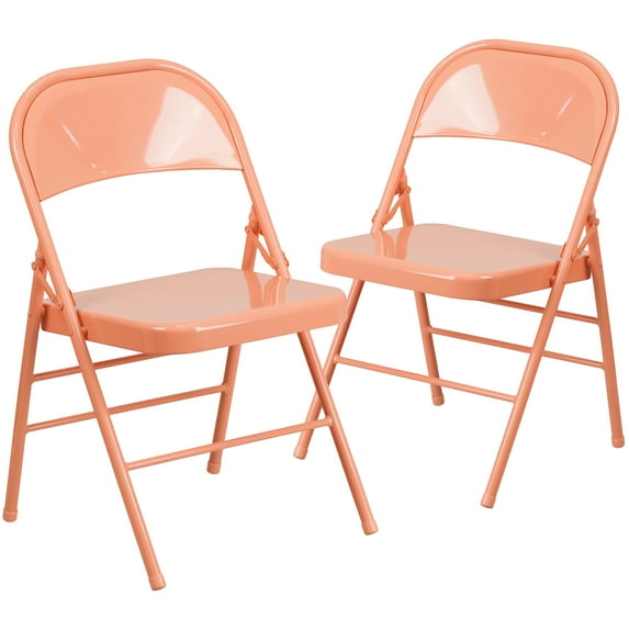 Flash Furniture 2 Pack HERCULES COLORBURST Series Sedona Coral Triple Braced & Double Hinged Metal Folding Chair
