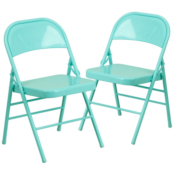 Flash Furniture 2 Pack HERCULES COLORBURST Series Tantalizing Teal Triple Braced & Double Hinged Metal Folding Chair