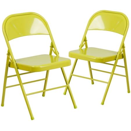 Flash Furniture 2 Pack HERCULES COLORBURST Series Twisted Citron Triple Braced & Double Hinged Metal Folding Chair