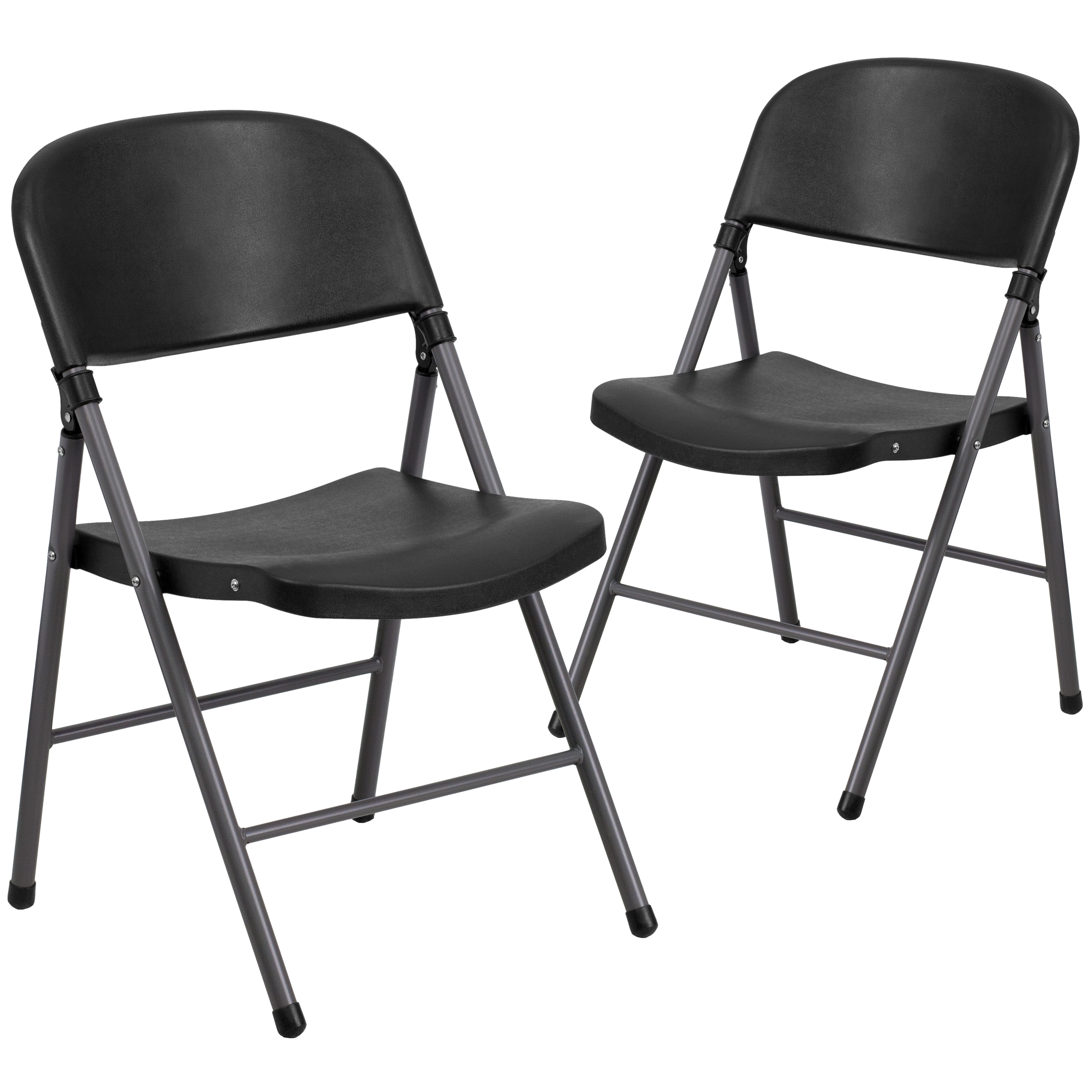 Flash Furniture 2 Pack HERCULES Series 330 lb. Capacity Black Plastic Folding Chair with Charcoal Frame - image 1 of 14