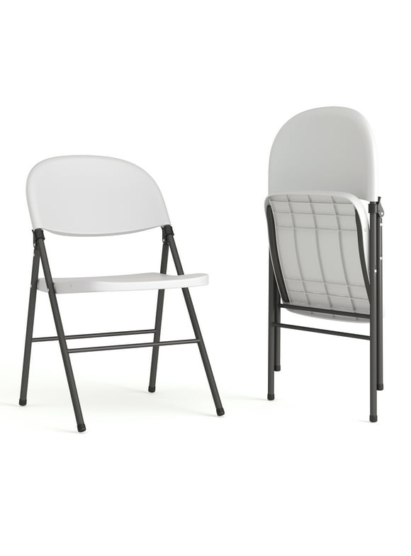 Flash Furniture 2 Pack HERCULES Series 330 lb. Capacity Granite White Plastic Folding Chair with Charcoal Frame