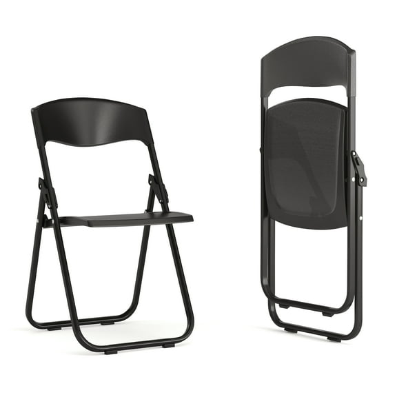 Flash Furniture 2 Pack HERCULES Series 500 lb. Capacity Heavy Duty Black Plastic Folding Chair with Built-in Ganging Brackets, Adult