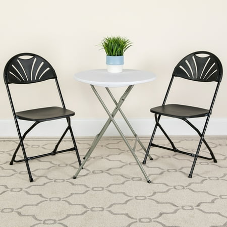 Flash Furniture 2 Pack HERCULES Series 650 lb. Capacity Black Plastic Fan Back Folding Chair