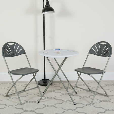 Flash Furniture 2 Pack HERCULES Series 650 lb. Capacity Charcoal Plastic Fan Back Folding Chair