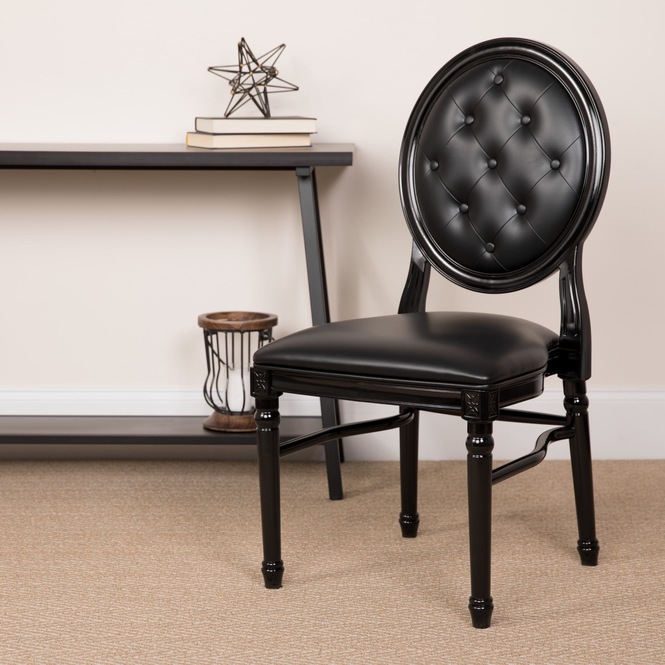 Black Vinyl Upholstered Round Back Side Chair