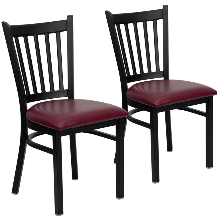 Hercules Series Black Ladder Back Metal Restaurant Chair - Burgundy Vinyl Seat - Flash Furniture