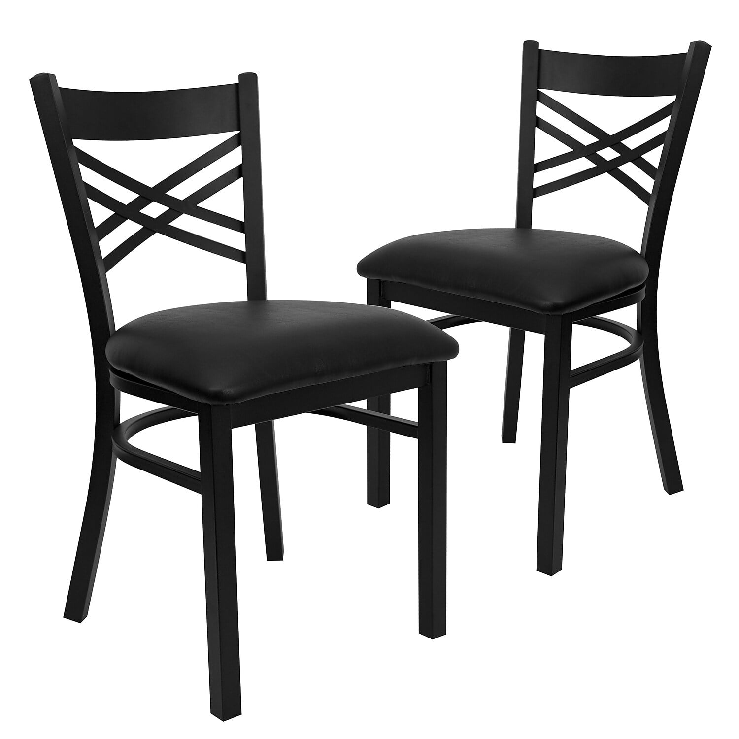 Black Metal Cross Back Dining Chairs with Vinyl Seats, Set of 2