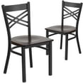 thumbnail image 1 of Flash Furniture 2 Pack HERCULES Series Black ''X'' Back Metal Restaurant Chair - Walnut Wood Seat, 1 of 11