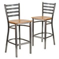 thumbnail image 1 of Flash Furniture 2 Pack HERCULES Series Silver Antique Finish with Clear Coat Ladder Back Metal Restaurant Barstool - Natural Wood Seat, 1 of 8