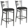 thumbnail image 1 of Flash Furniture 2 Pack HERCULES Series Silver Antique Finish with Clear Coat ''X'' Back Metal Restaurant Barstool - Black Vinyl Seat, 1 of 14