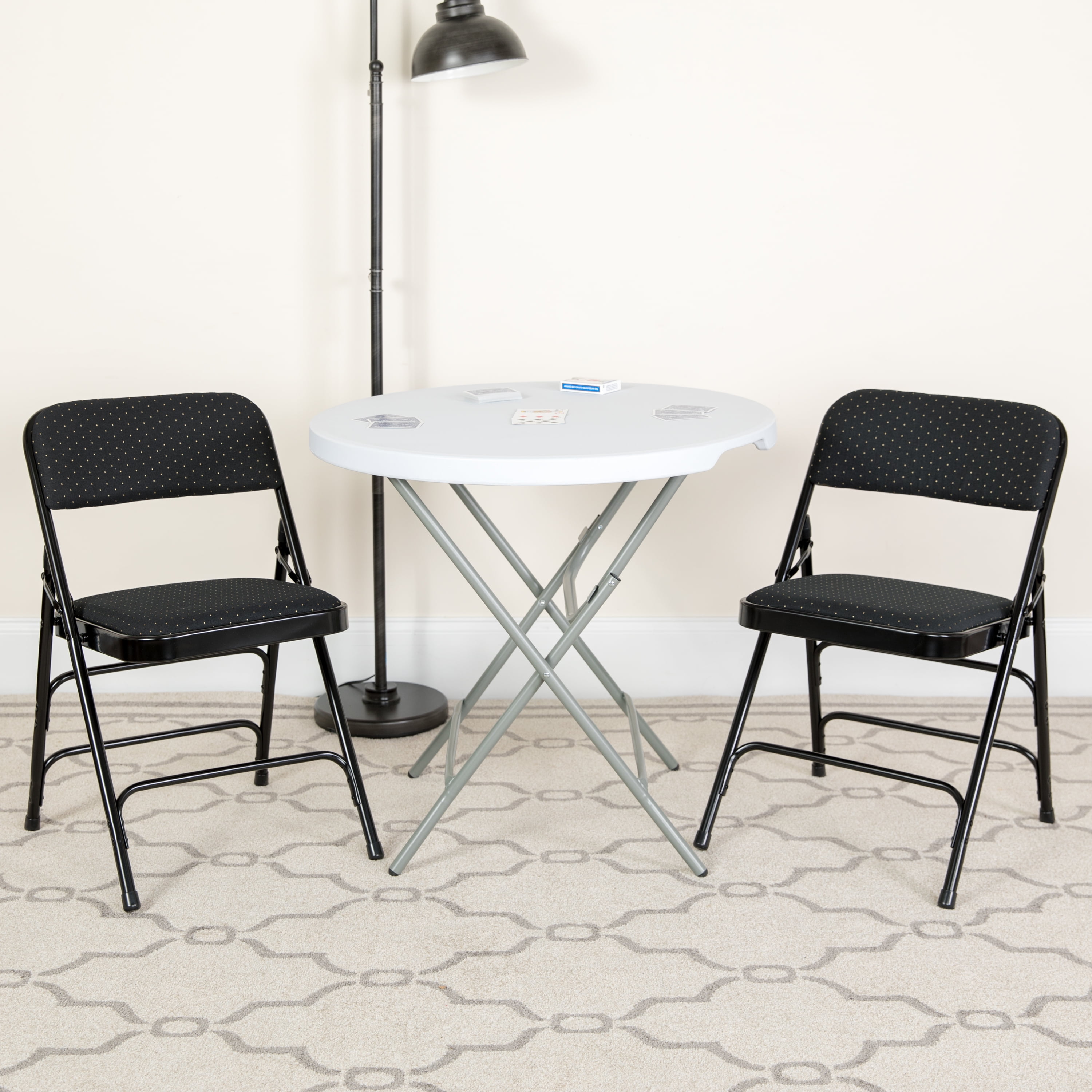 Black Patterned Fabric Metal Folding Chair Set