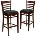 thumbnail image 1 of Flash Furniture 2 Pack HERCULES Series Ladder Back Mahogany Wood Restaurant Barstool - Black Vinyl Seat, 1 of 2