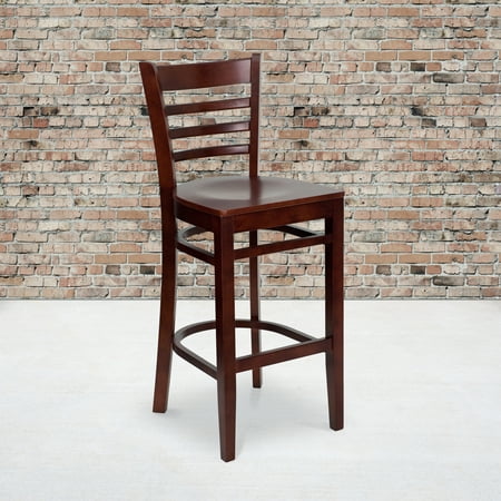 Flash Furniture 2 Pack HERCULES Series Ladder Back Mahogany Wood Restaurant Barstool