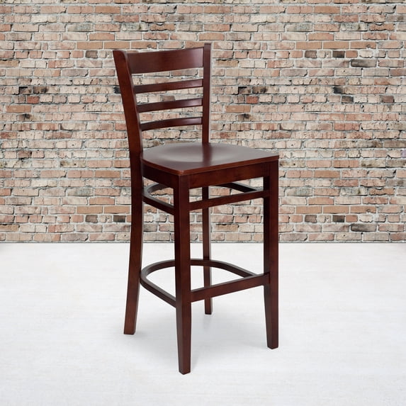 Flash Furniture 2 Pack HERCULES Series Ladder Back Mahogany Wood Restaurant Barstool