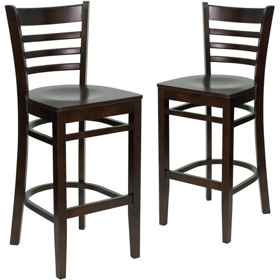 Flash Furniture 2 Pack HERCULES Series Ladder Back Walnut Wood Restaurant Barstool