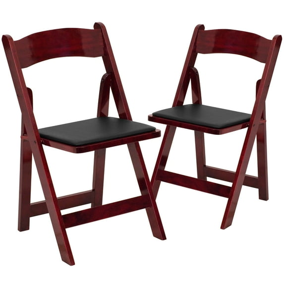Flash Furniture 2 Pack HERCULES Series Mahogany Wood Folding Chair with Vinyl Padded Seat