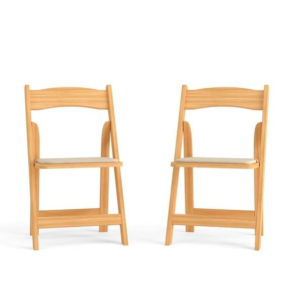 Flash Furniture 2 Pack HERCULES Series Natural Wood Folding Chair with Vinyl Padded Seat