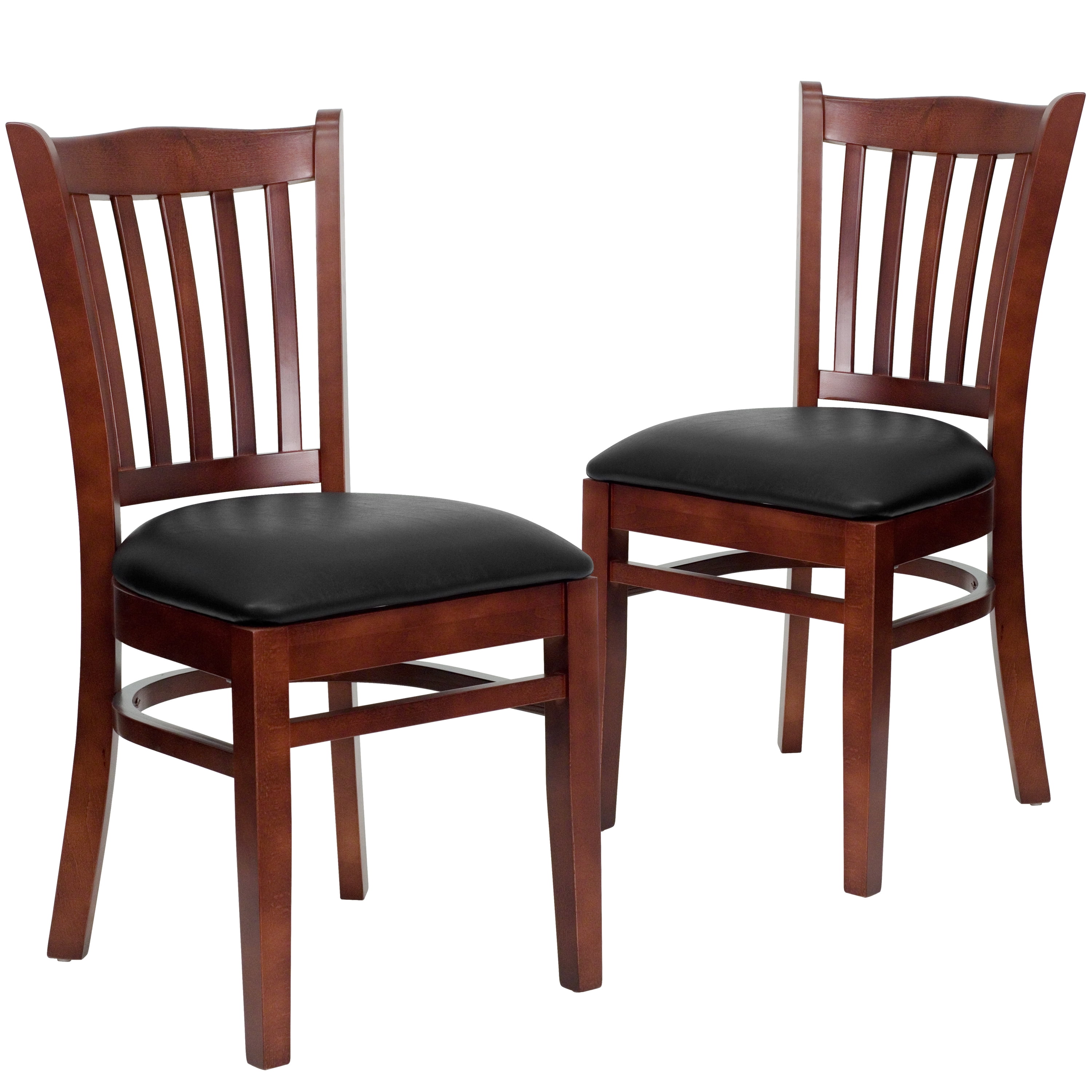 Elegant Mahogany Wood Side Chair with Black Vinyl Seat and Vertical Slat Back