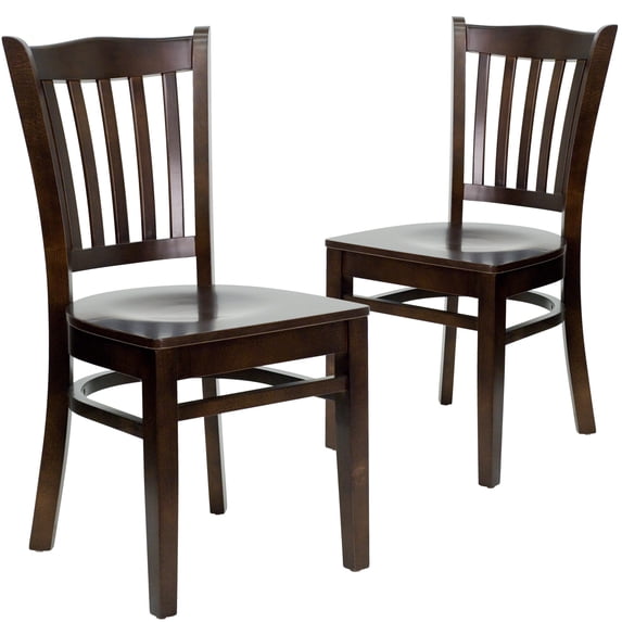 Flash Furniture 2 Pack HERCULES Series Vertical Slat Back Walnut Wood Restaurant Chair