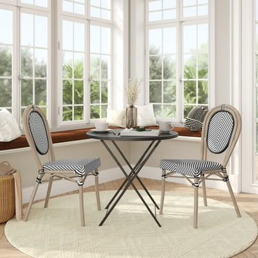 Flash Furniture Marseille Indoor/Outdoor French Bistro Stacking Chair Black/White/Light Natural