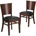 thumbnail image 1 of Flash Furniture 2 Pack Lacey Series Solid Back Walnut Wood Restaurant Chair - Black Vinyl Seat, 1 of 8