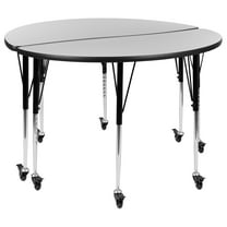 Flash Furniture 2 Piece Mobile 47.5" Circle Wave Flexible Grey Thermal Laminate Adjustable Activity Table Set