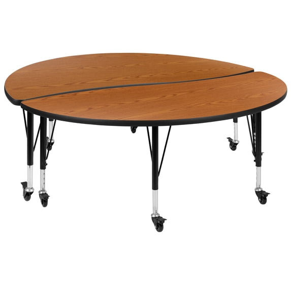 Flash Furniture 2 Piece Mobile 60" Circle Wave Flexible Oak Thermal Laminate Kids Adjustable Activity Table Set