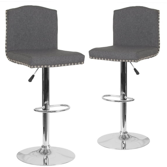 Flash Furniture 2 Pk. Bellagio Contemporary Adjustable Height Barstool with Accent Nail Trim in Dark Gray Fabric