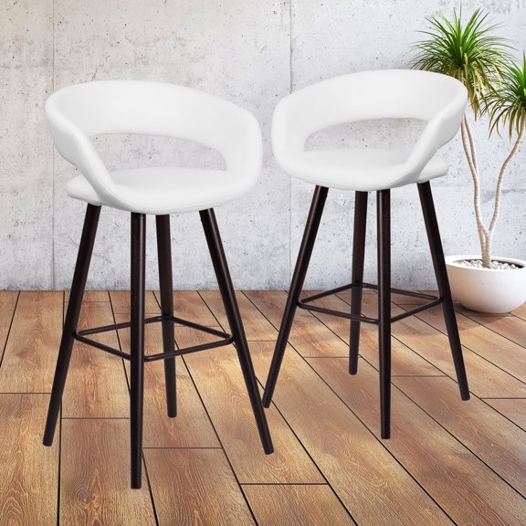 Flash Furniture 2 Pk. Brynn Series 29'' High Contemporary Cappuccino Wood Barstool in White Vinyl