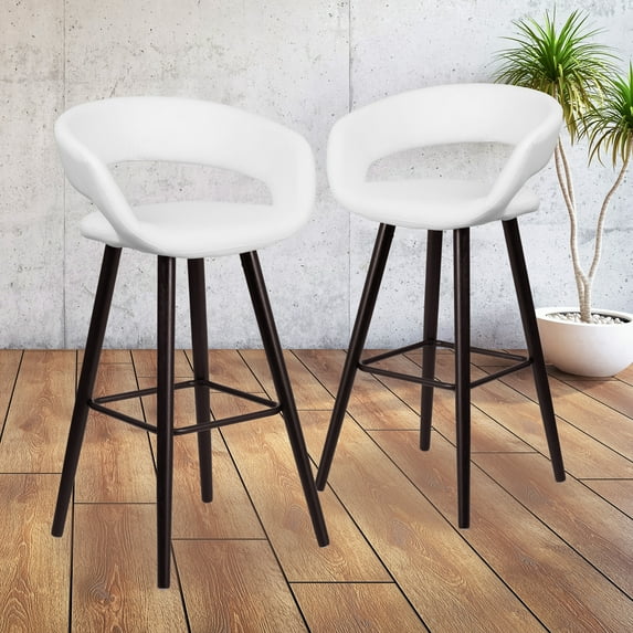 Flash Furniture 2 Pk. Brynn Series 29'' High Contemporary Cappuccino Wood Barstool in White Vinyl