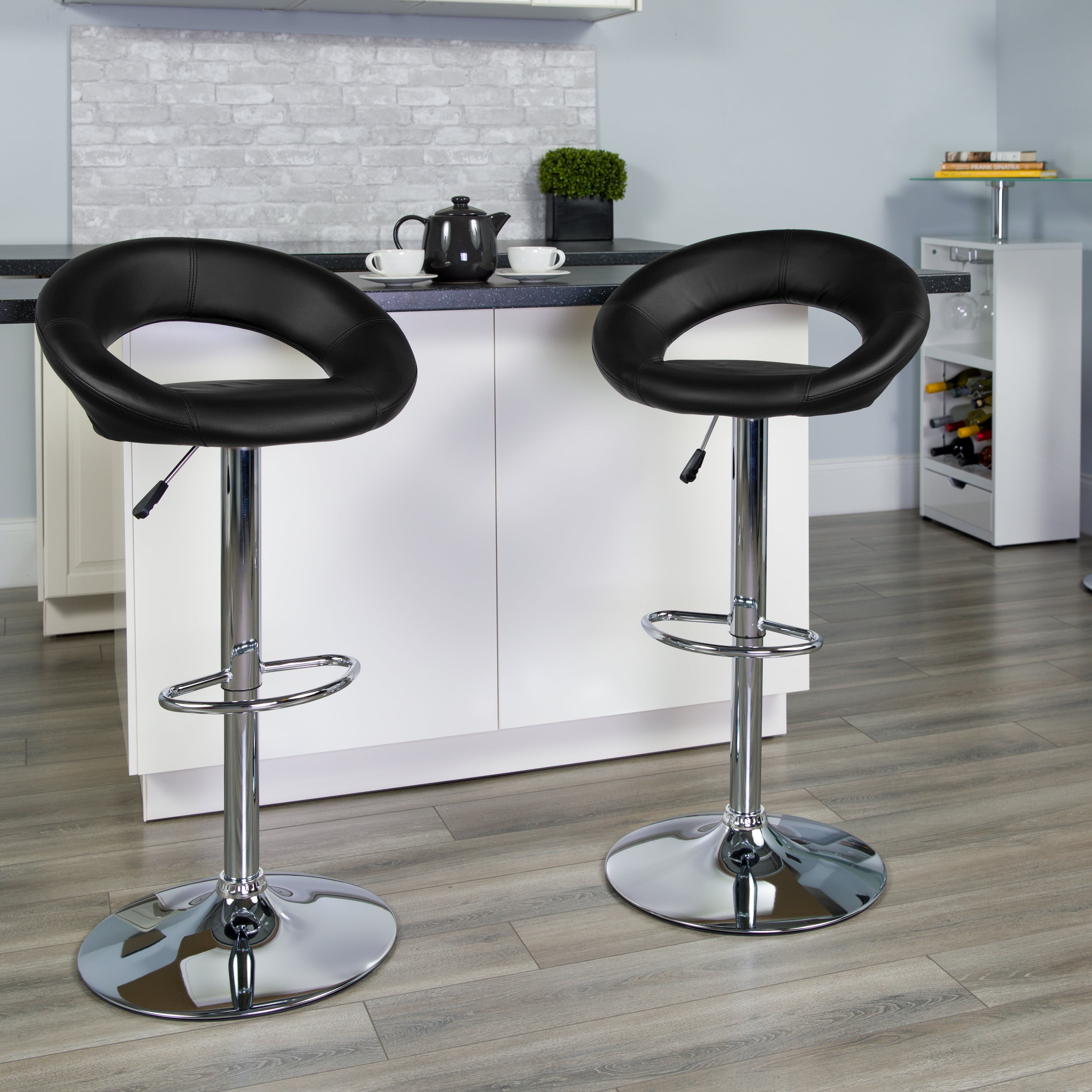 Contemporary Vinyl Round Back Adjustable Height Barstool with