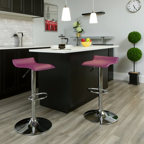 Flash Furniture 2 Pk. Contemporary Purple Vinyl Adjustable Height Barstool with Solid Wave Seat and Chrome Base