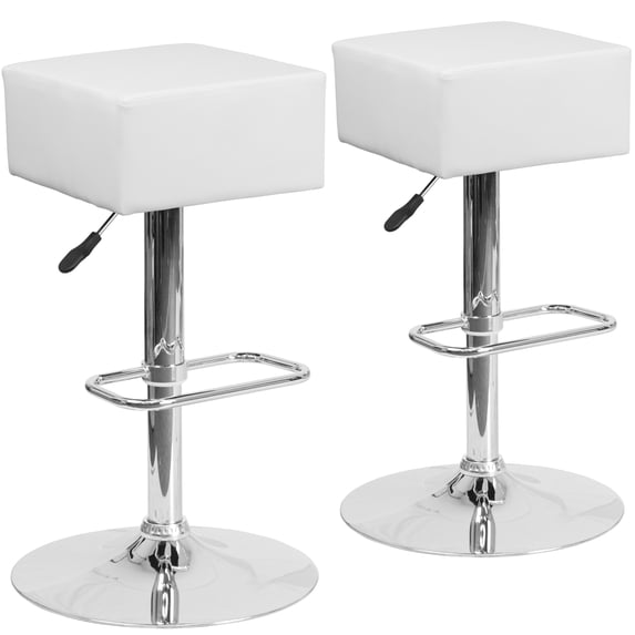 Flash Furniture 2 Pk. Contemporary White Vinyl Adjustable Height Barstool with Square Seat and Chrome Base