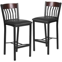 Flash Furniture 2 Pk. Eclipse Series Vertical Back Black Metal and Walnut Wood Restaurant Barstool with Black Vinyl Seat