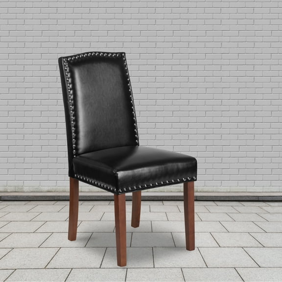 Flash Furniture 2 Pk. HERCULES Hampton Hill Series Black LeatherSoft Parsons Chair with Silver Accent Nail Trim