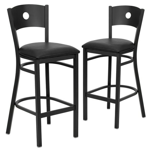 Flash Furniture 2 Pk. HERCULES Series Black Circle Back Metal Restaurant Barstool - Black Vinyl Seat