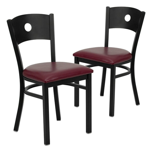 Flash Furniture 2 Pk. HERCULES Series Black Circle Back Metal Restaurant Chair - Burgundy Vinyl Seat