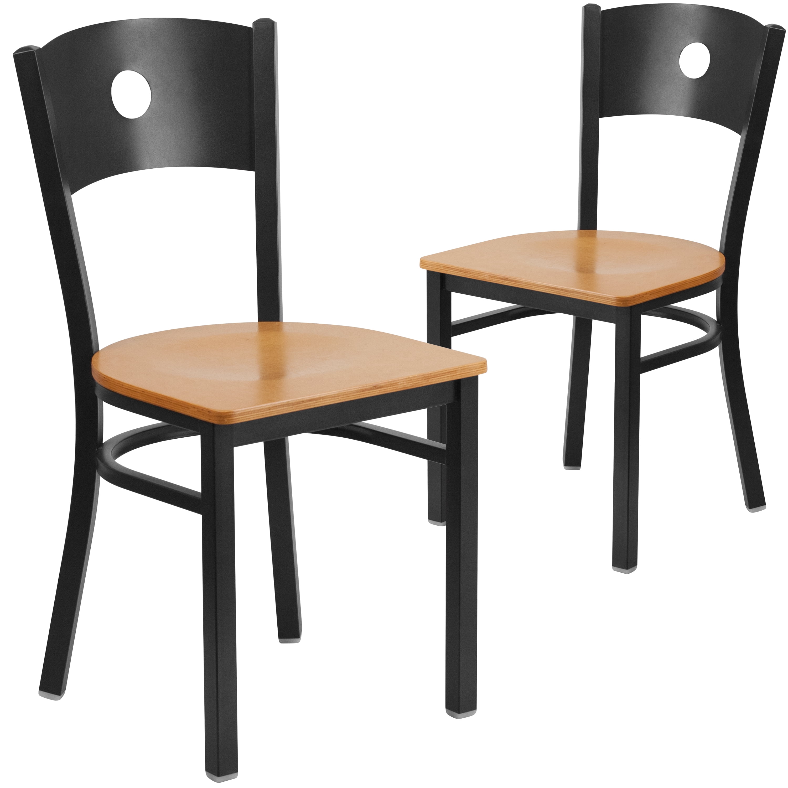 Flash Furniture 2 Pk. HERCULES Series Black Circle Back Metal Restaurant Chair - Natural Wood Seat