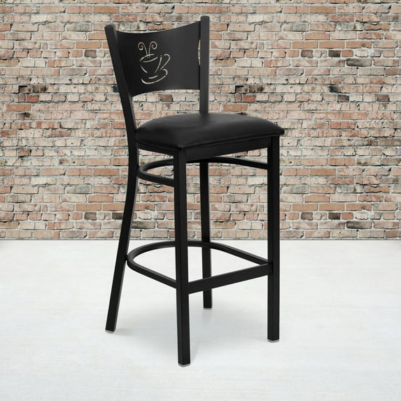 Flash Furniture 2 Pk. HERCULES Series Black Coffee Back Metal Restaurant Barstool - Black Vinyl Seat