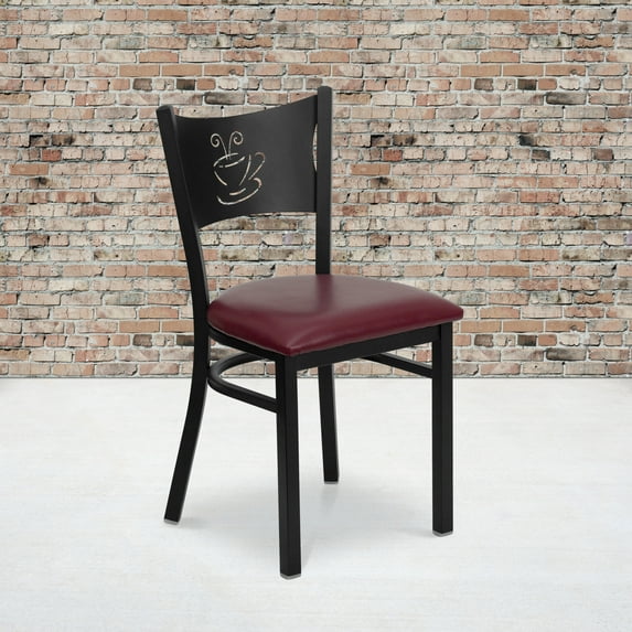 Flash Furniture 2 Pk. HERCULES Series Black Coffee Back Metal Restaurant Chair - Burgundy Vinyl Seat