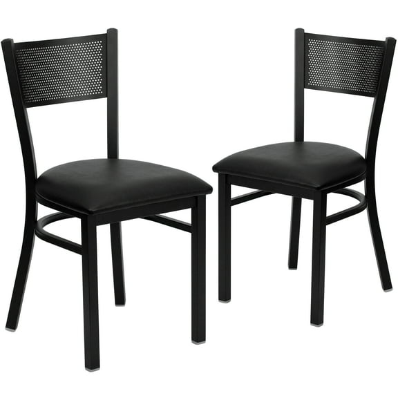 Flash Furniture 2 Pk. HERCULES Series Black Grid Back Metal Restaurant Chair - Black Vinyl Seat