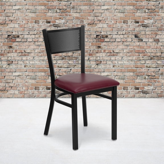 Flash Furniture 2 Pk. HERCULES Series Black Grid Back Metal Restaurant Chair - Burgundy Vinyl Seat